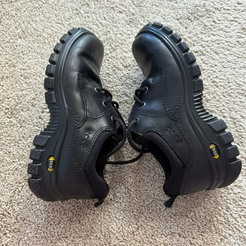 Ecco 3DS Black Leather Lace Up Sneakers Shoes Size 34 / US Size 3 Chunky Soles